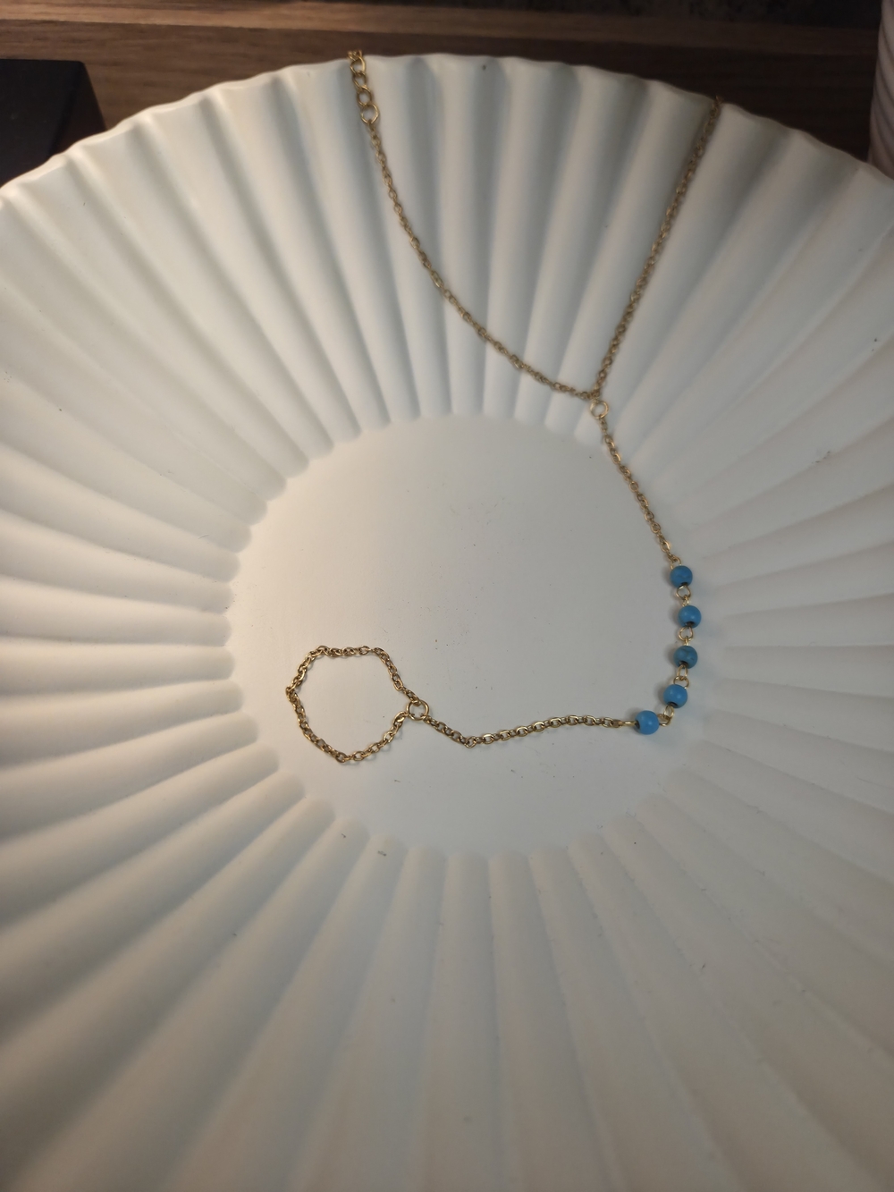 Delicate Gold Lariat Necklace with Blue Beads